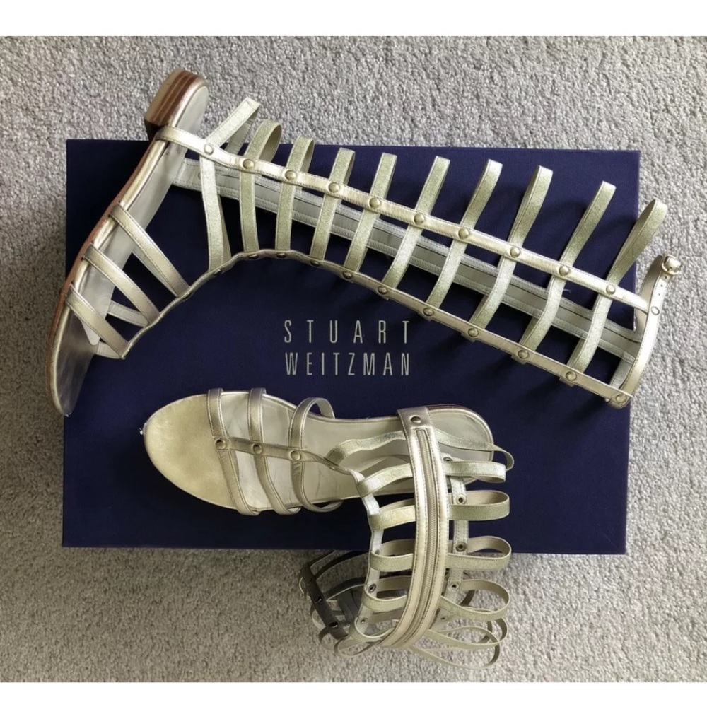 Stuart Weitzman Tall Gladiator Sandals Gold 7.5 - Picture 5 of 8